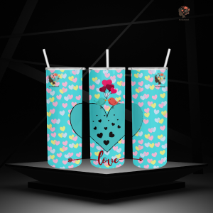 Lovebirds Heart Tumbler – 20oz Valentine's Day Gift – Colorful Heart Design