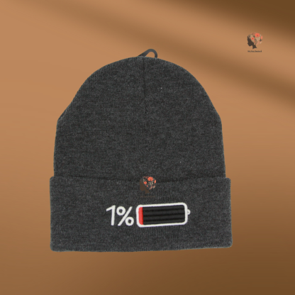 "1% Battery Embroidered Beanie – Stylish and Relatable Headwear"