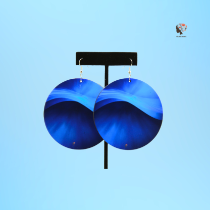 "Blue Wave Sublimation Statement Earrings – Bold and Elegant" - Image 2