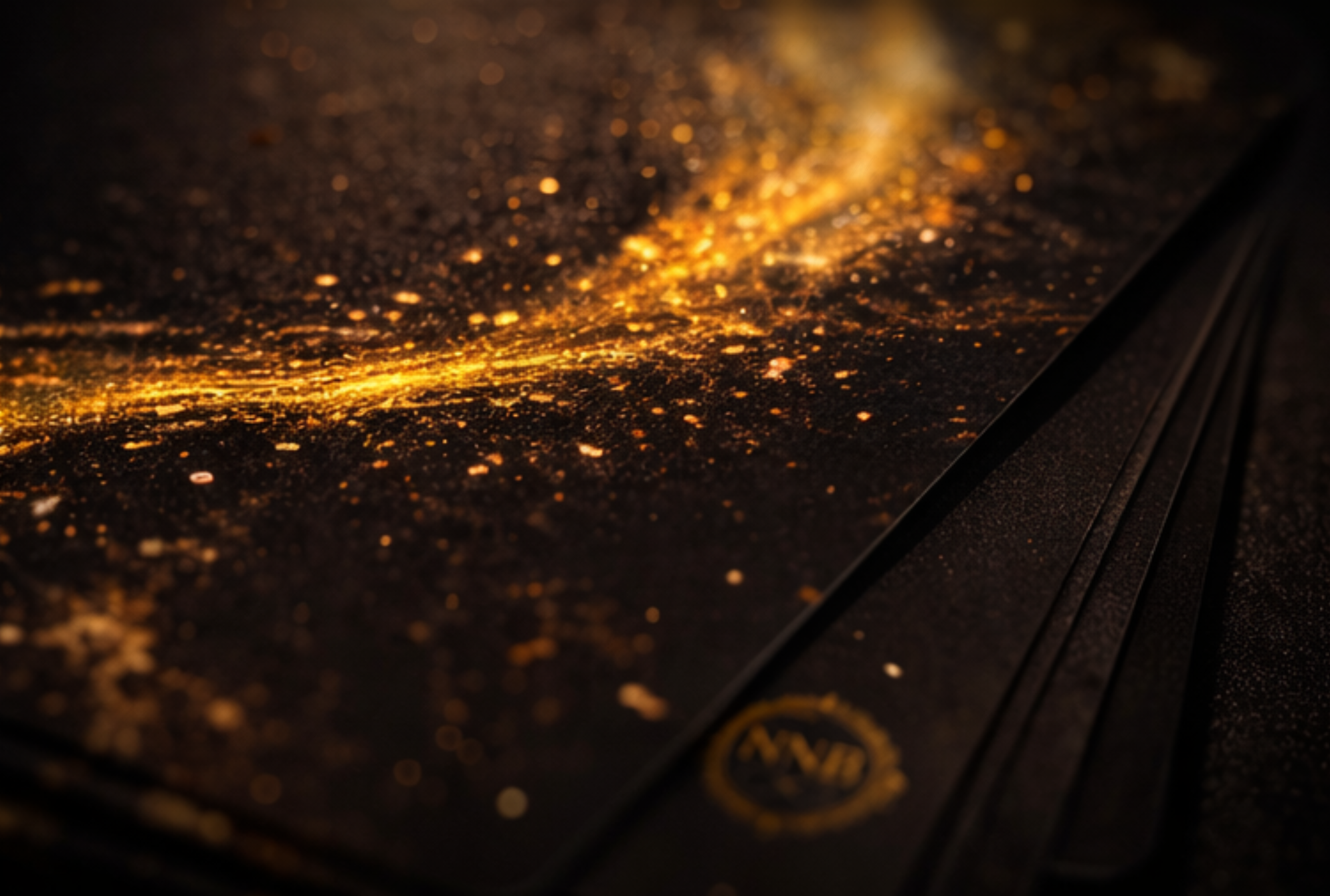Close-up of gold rift design on matte black NNB Signature playing card back