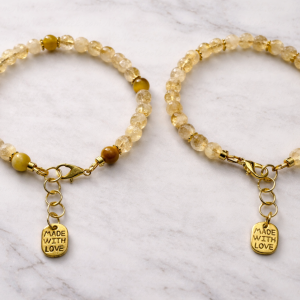 Handmade 6mm citrine bracelet with tiger’s eye detail and gold spacers