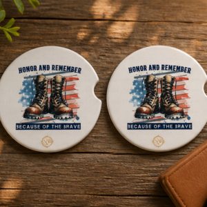 Honor and Remember Car Coaster Set featuring patriotic-inspired artwork designed for vehicle cup holders with stylish everyday functionality.