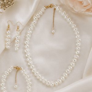 Handcrafted pearl bridal necklace with Czech glass seed bead detailing